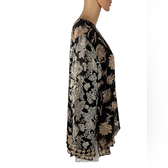 Tan and Black Floral Suit Jacket with V-Neckline - Picture 5 of 16